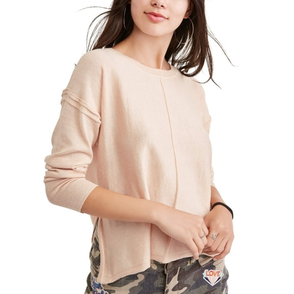 2/$10! Poof! cotton high-low tunic long sleeve crew neck sweater pink small